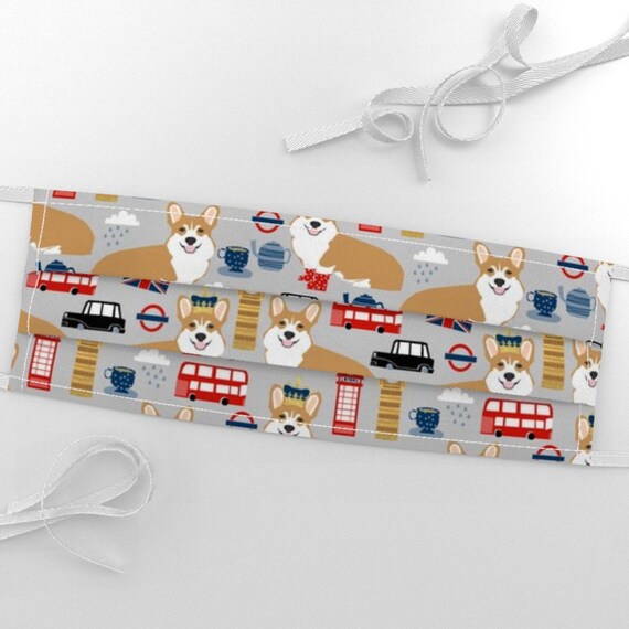 100/% COTTON Fabric London UK BIG BEN UNION JACK CORGI DOG Material CRAFTS