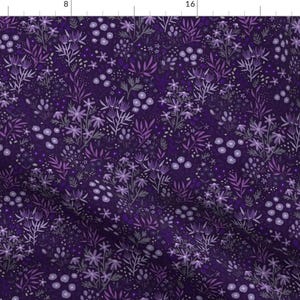 Purple Wildflower Fabric - Purple Wild Fields Floral by makewells - Botanical Bohemian Dark Violet Purple  Fabric by the Yard by Spoonflower
