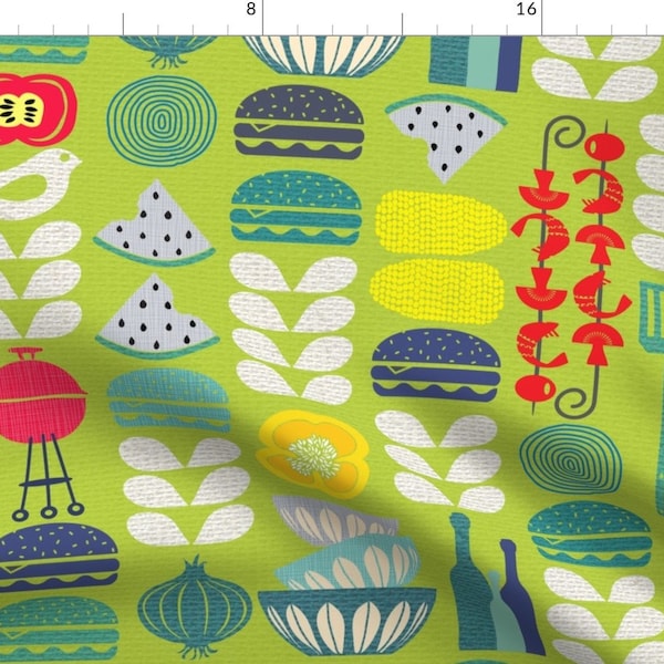 Mid Century Modern Cookout Fabric - Mid-Century Cookout By Honoluludesign - Cookout Bbq Mod Food Cotton Fabric By The Yard With Spoonflower