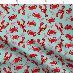 Crab Fabric - Crab And Lobsters // Mint Crabs Ocean Nautical Preppy Summer By Andrea Lauren - Cotton Fabric By The Yard With Spoonflower