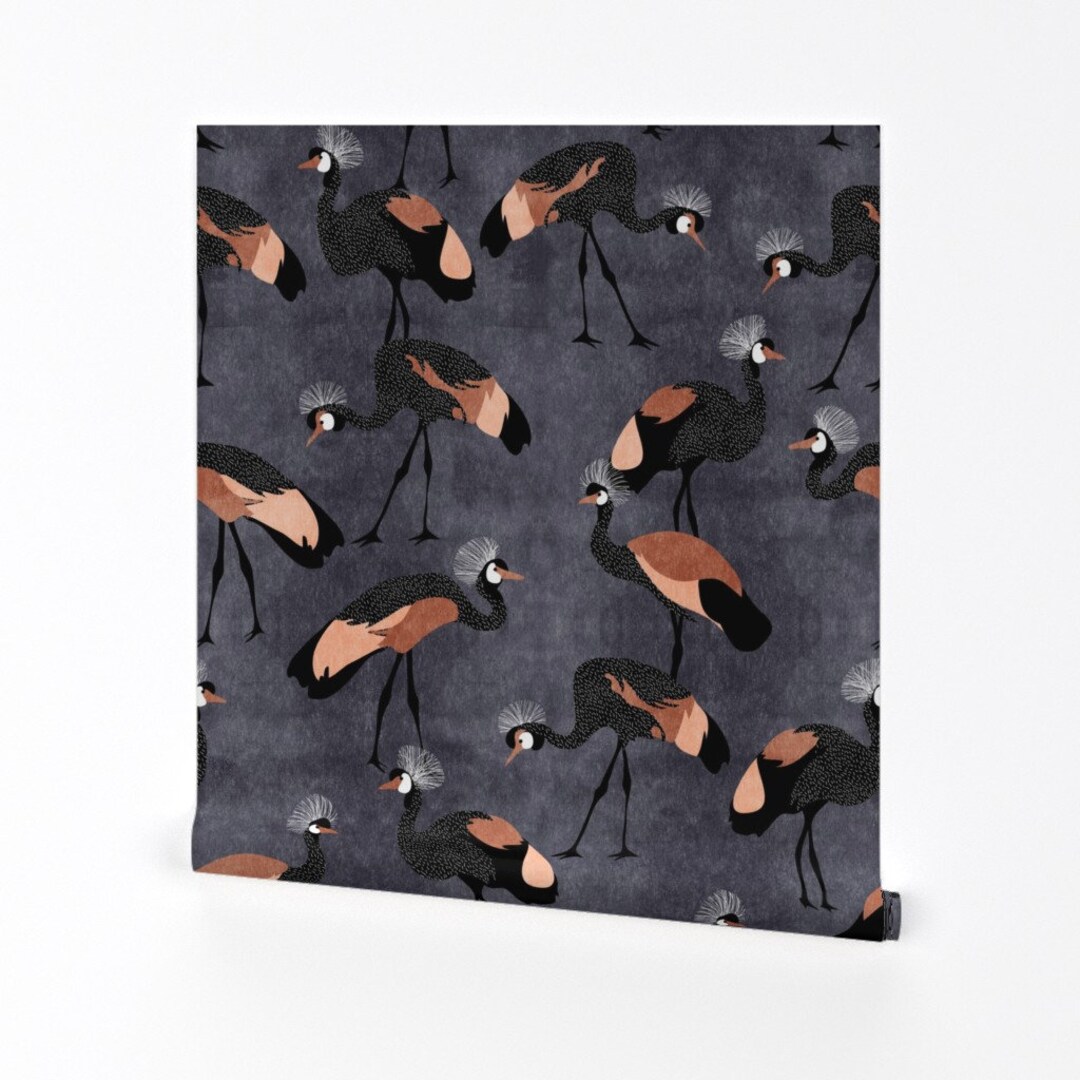 Crane Wallpaper Jumbo Crowned Cranes Copper Pink Blue by Booboo ...