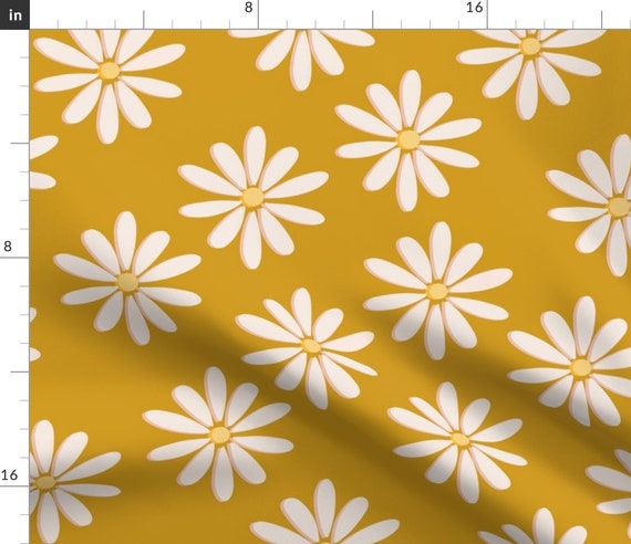 Daisy Floral Fabric by the Yard. Quilting Cotton, Poplin, Organic