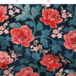 Victorian Rose Illustration Fabric - Victorian Peony By Adenaj - Victorian Hand Drawn Floral Cotton Fabric By The Yard With Spoonflower
