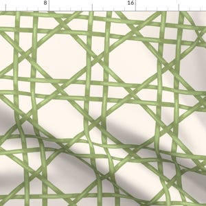 Green Bamboo Trellis Fabric - Green Bamboo by designsbycirilyn - Rattan Weave Preppy Cottagecore Cottage Fabric by the Yard by Spoonflower