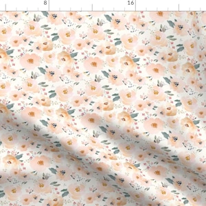 Girls Shabby Chic Fabric - Green Peachy Blossoms C By Indybloomdesign - Blush Pink Nursery Decor Cotton Fabric By The Yard With Spoonflower