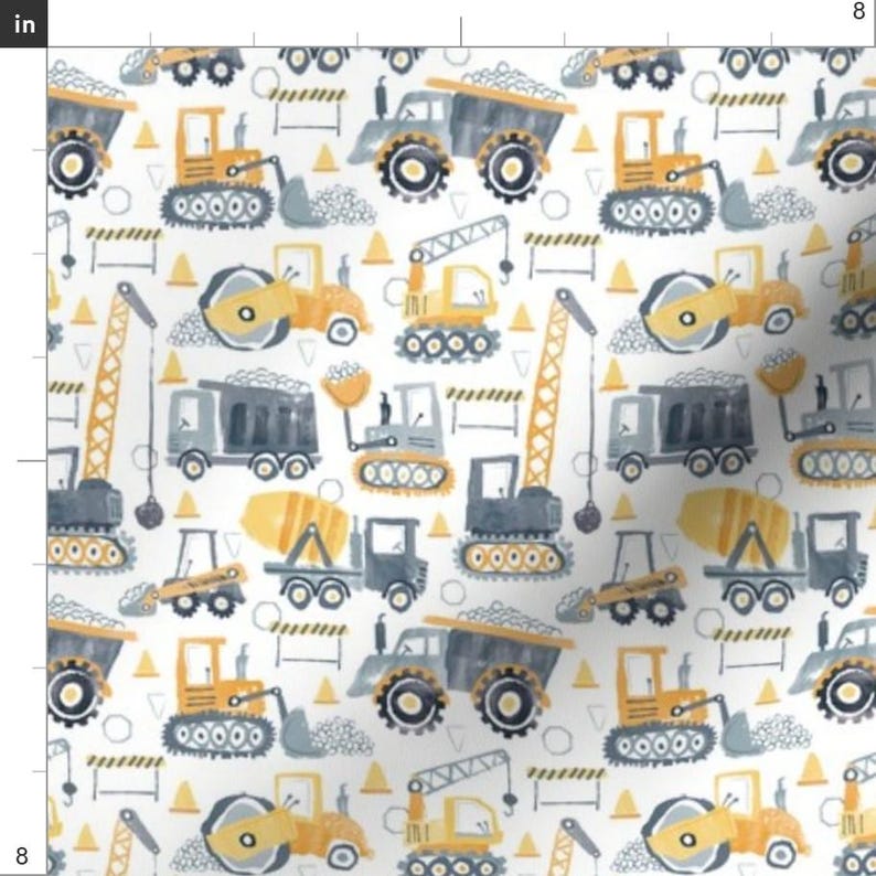 Heavy Machinery Fabric - Under Construction by nick_neuman - Construction Watercolor Yellow Gray Fabric by the Yard by Spoonflower image 3