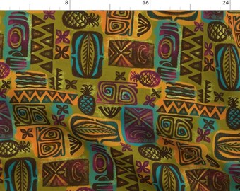 Tribal Tapa Fabric - Native Poly By Woodyworld - Tiki Hawaiian Vintage Retro Home Decor Apparel Cotton Fabric By The Yard With Spoonflower