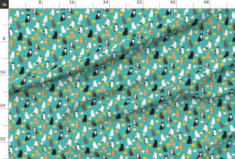 Cats Fabric - Cats And Tacos And Burritos Mexican Fabric Cat By Petfriendly - Cats Hispanic Food Cotton Fabric By The Yard With Spoonflower image 2