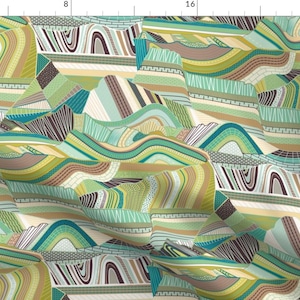 Geometric Earth Tones Fabric - Geological Landscapes By Dearchickie - Abstract Green Blue Brown Cotton Fabric By The Yard With Spoonflower