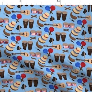 Puerto Rico Music Blue Fabric - Nuestro Ritmo - Light Blue By Leicorredor - Puerto Rico Blue Cotton Fabric By The Yard With Spoonflower