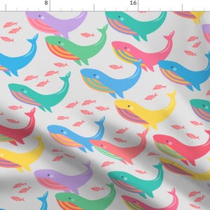 Rainbow Whale Fabric - Whales By Mariafaithgarcia - Summer Rainbow Whale Nursery Decor Cotton Fabric By The Yard With Spoonflower