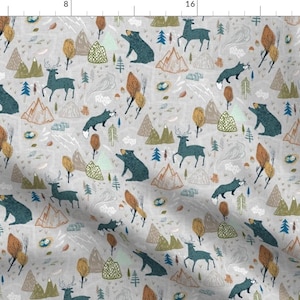 Woodland Map Fabric - Backwoods Trail Gray Med By Nouveau Bohemian - Woodland Nursery Map Gray Cotton Fabric By The Yard With Spoonflower