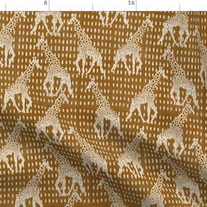 Giraffe Fabric - Playa Giraffe Neutral By Holli Zollinger - Linen African Safari Animals Cotton Fabric By The Yard With Spoonflower