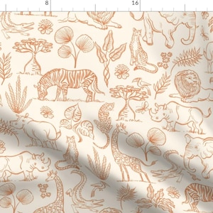 Safari Animals Fabric - Watercolor Safari Adventure By Rebelform - Exotic Cream Orange Nursery Cotton Fabric By The Yard With Spoonflower