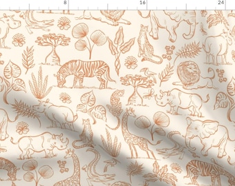 Safari Animals Fabric - Watercolor Safari Adventure By Rebelform - Exotic Cream Orange Nursery Cotton Fabric By The Yard With Spoonflower