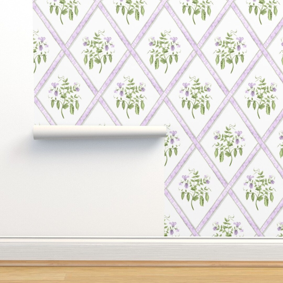Lavender Trellis Wallpaper Sweet Peas by Danika_herrick Etsy