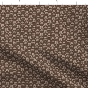 Boho Block Print Fabric - Little Block Print Flowers by lolahstudio - Cocoa Brown Ditsy Calico Bohemian Fabric by the Yard by Spoonflower