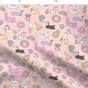 Pool Floats Fabric - Summer Fun Beach Backyard Party Pink Unicorn Swan Flamingo By Andrea Lauren -Cotton Fabric by the Yard With Spoonflower