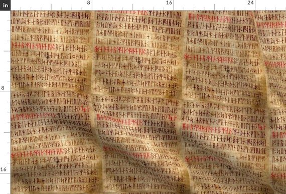 Rune Fabric - Codex Runicus Orginal By Odinist - Rune Lettering Parchment Red Brown Fantasy Cotton Fabric By The Yard With Spoonflower