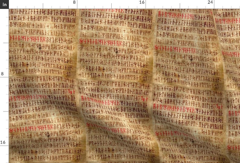 Rune Fabric - Codex Runicus Orginal By Odinist - Rune Lettering Parchment Red Brown Fantasy Cotton Fabric By The Yard With Spoonflower imagen 1