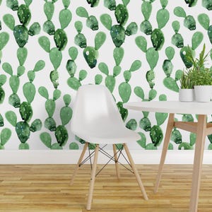Cactus Wallpaper - Watercolor Paddle Cactus Large By Hipkiddesigns - Custom Printed Removable Self Adhesive Wallpaper Roll by Spoonflower