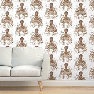 Octopus Wallpaper Octopus Oasis in Sepia by - Etsy
