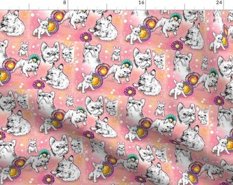 Kawaii Fabric - Pinky Frenchies By Pookinopolis - Kawaii Puppy Dog Pink French Bulldog Pet Cute Cotton Fabric By The Yard With Spoonflower
