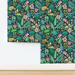Whimsical Peel and Stick Wallpaper - Illustrative Floral Trippy Psychedelic - Removable Wall Decor Art - Monsteras And Monsters by rebelform image 4
