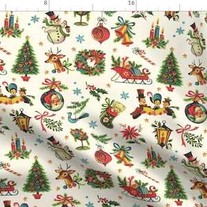 Retro Christmas Fabric - Vintage Xmas by red_raspberry_design - Vintage Deer Christmas Santa Santa Claus Fabric by the Yard by Spoonflower