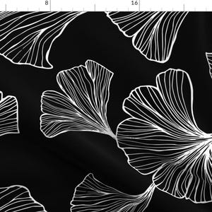 Ginkgo Biloba Fabric - Ginkgo Leaves Large Scale - Black And White By Daniteal - Ginkgo Biloba Cotton Fabric By The Yard With Spoonflower