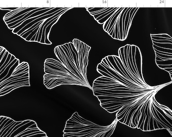 Ginkgo Biloba Fabric - Ginkgo Leaves Large Scale - Black And White By Daniteal - Ginkgo Biloba Cotton Fabric By The Yard With Spoonflower