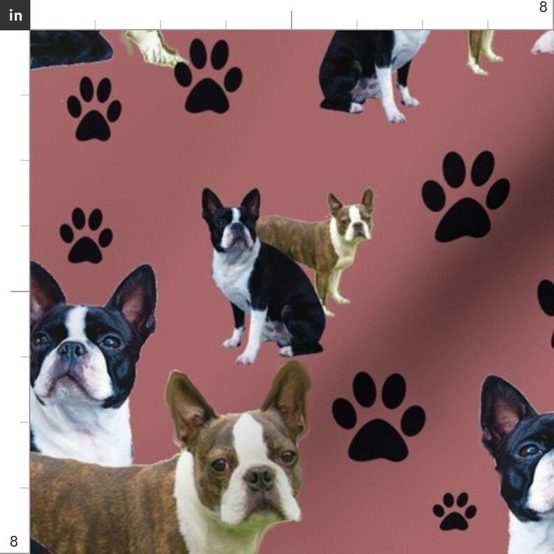 Boston Terrier Puppy Fabric Boston Terrier and Pawprints by Etsy