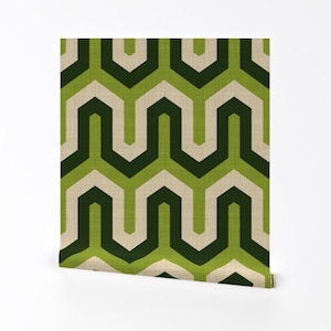Modern Greek Key Wallpaper - Greek 100 Green By Chicca Besso- Geometric Custom Printed Removable Self Adhesive Wallpaper Roll by Spoonflower