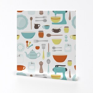 Vintage Kitchen Wallpaper - My Vintage Kitchen By Calobeedoodles- Retro Custom Printed Removable Self Adhesive Wallpaper Roll by Spoonflower image 2