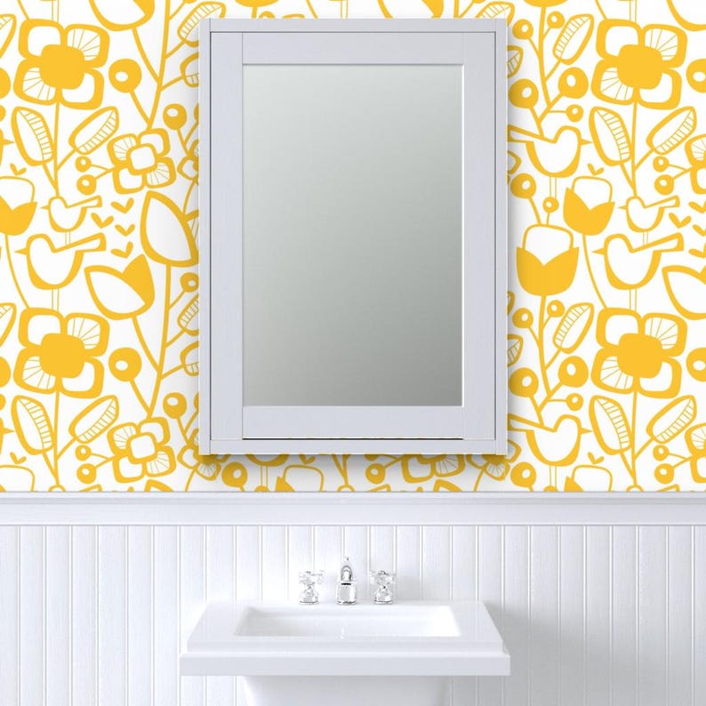 Scandi Wallpaper - Jumbo Scandinavian Garden By Mariana Valladares - Yellow Flowers Removable Self Adhesive Wallpaper Roll by Spoonflower image 8