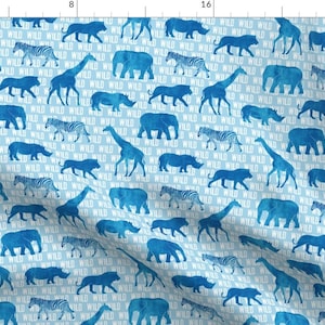 Blue Wild Safari Fabric - Wild Safari - Blue - Animals By Littlearrowdesign - Wild Safari Cotton Fabric By The Yard With Spoonflower