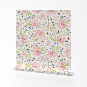 Floral Wallpaper - Amelia - Watercolor Floral Pink By Heatherdutton - Custom Printed Removable Self Adhesive Wallpaper Roll by Spoonflower image 2