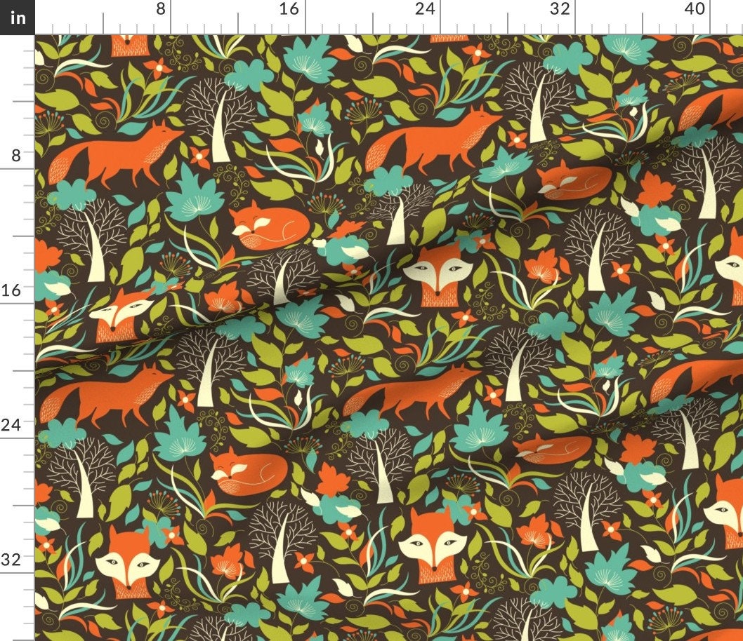 Woodland Fox Fabric Fox in the Woods Brown by Shopcabin - Etsy