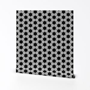 Geometric Wallpaper - Soccer Black By Threadconnections - Soccer Hexagons Custom Removable Self Adhesive Wallpaper Roll by Spoonflower
