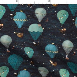 Animals in Balloons Fabric - Forest Animal Hot Air Balloon Adventure By At The Cottage - Gender Neutral nursery Fabric With Spoonflower