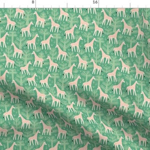 Giraffe Green Tropical Animals Fabric - Giraffes Safari Animals By Janetdrummond - Giraffe Cotton Fabric By The Yard With Spoonflower