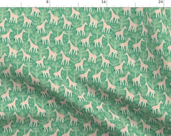 Giraffe Green Tropical Animals Fabric - Giraffes Safari Animals By Janetdrummond - Giraffe Cotton Fabric By The Yard With Spoonflower