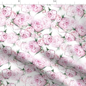 Flowers Fabric - Pink Peonies By Olgakoelsch -Pink Floral Peony Botanical Blooms Cotton Fabric By The Yard With Spoonflower