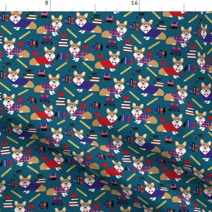 Teacher Fabric - Corgi Teacher School Classroom Apple Books Dark Blue By Petfriendly - Dog School Cotton Fabric by the Yard with Spoonflower