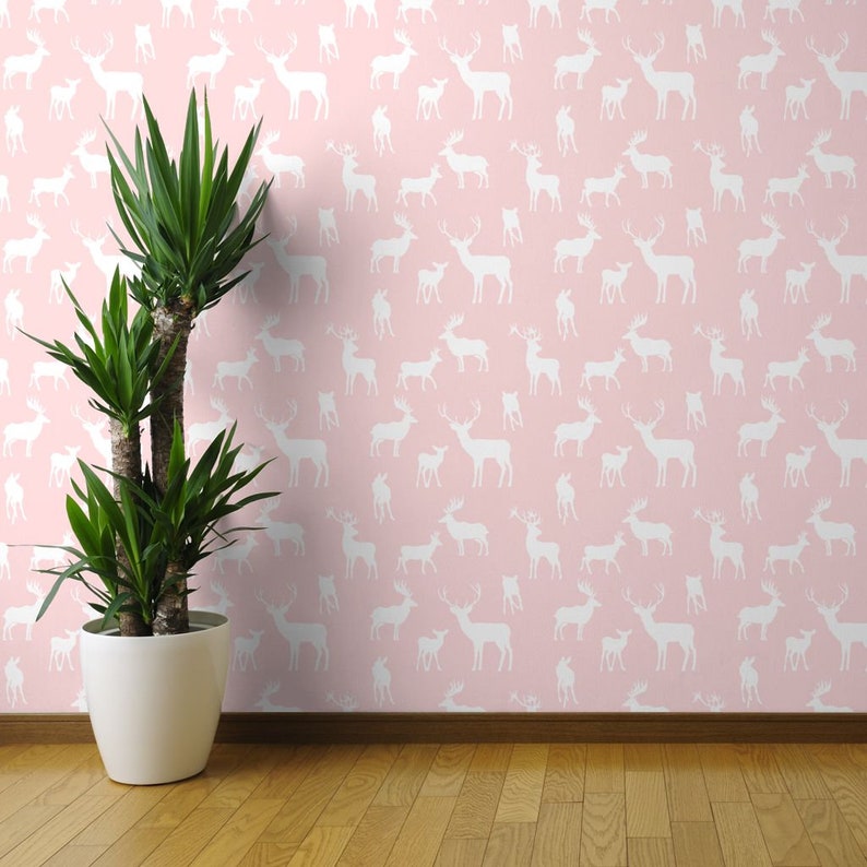 Pink White Deer Custom Printed Removable Self Adhesive Wallpaper Roll by Spoonflower 6 Pink Silhouette Deer By Shopcabin Pink Wallpaper