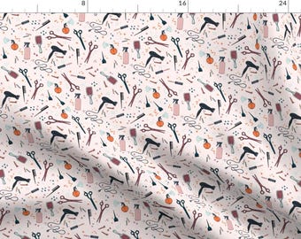 Tiny Scale Hairdresser Fabric - Hairdresser Tools By Alenaganzhela -Stylist Mask Scale Blush Pink Cotton Fabric By The Yard With Spoonflower