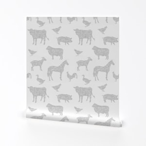 Farm Animals Fabric - Farm Animals - Light Grey By Sugarpinedesign - Farm Animals Removable Self Adhesive Wallpaper Roll by Spoonflower
