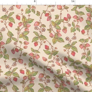 Strawberry Fabric - Strawberry Summer by beholden - Watercolor Botanical Cottagecore Shabby Chic Garden Fabric by the Yard by Spoonflower