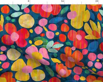 Watercolor Floral Apparel Fabric - Bold Floral Large by michelebuttons - Whimsical Colorful Bold Retro Mod Clothing Fabric by Spoonflower