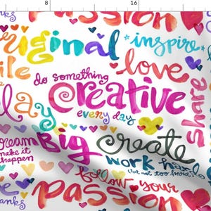 Inspirational Text Fabric - Happy New Year! By Cynthiafrenette - Rainbow Handlettering Watercolor Cotton Fabric By The Yard With Spoonflower